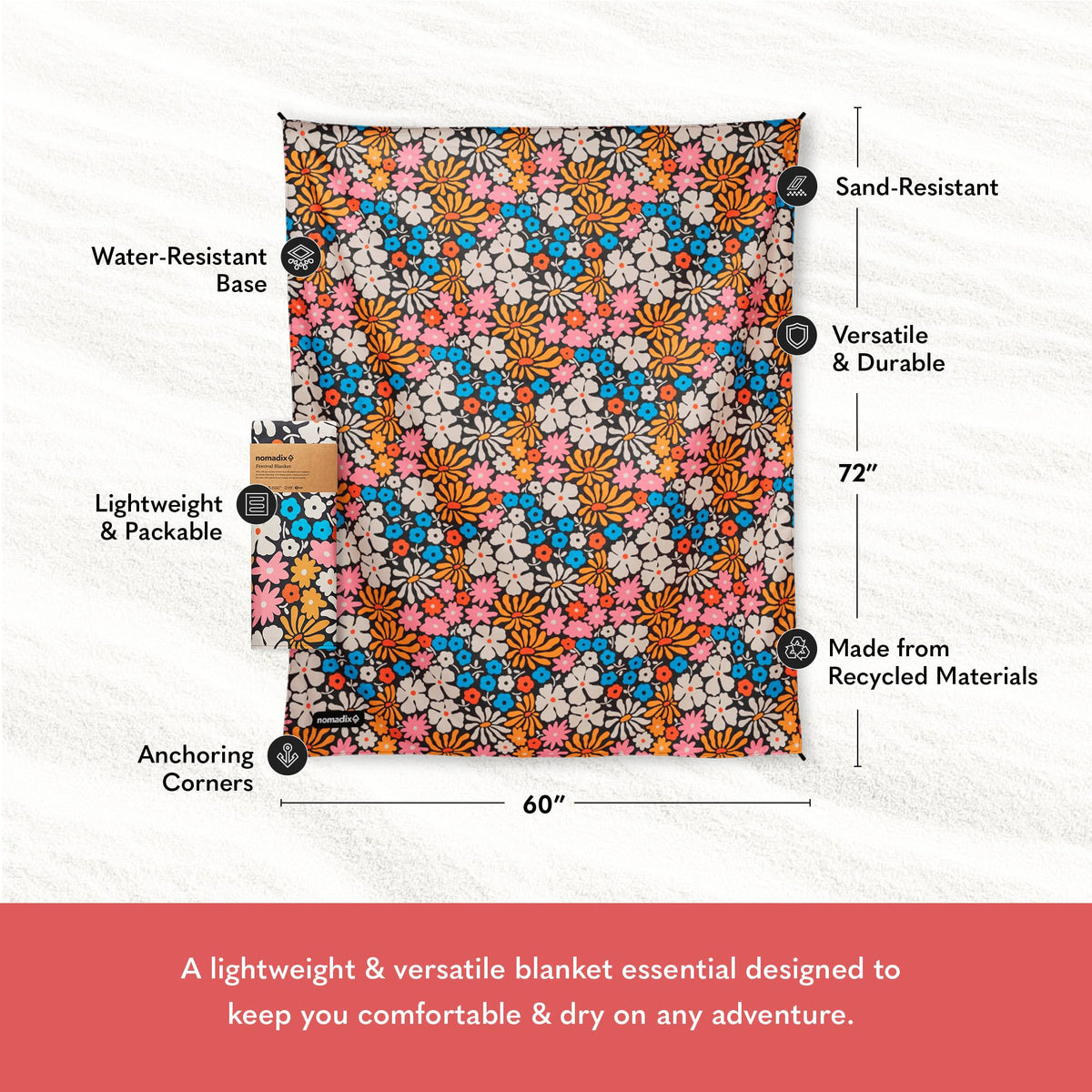 Festival Blanket - Perfect for Picnics, Camping, & Lawn Seating - Plush Top & Water Resistant Base - Made with Post