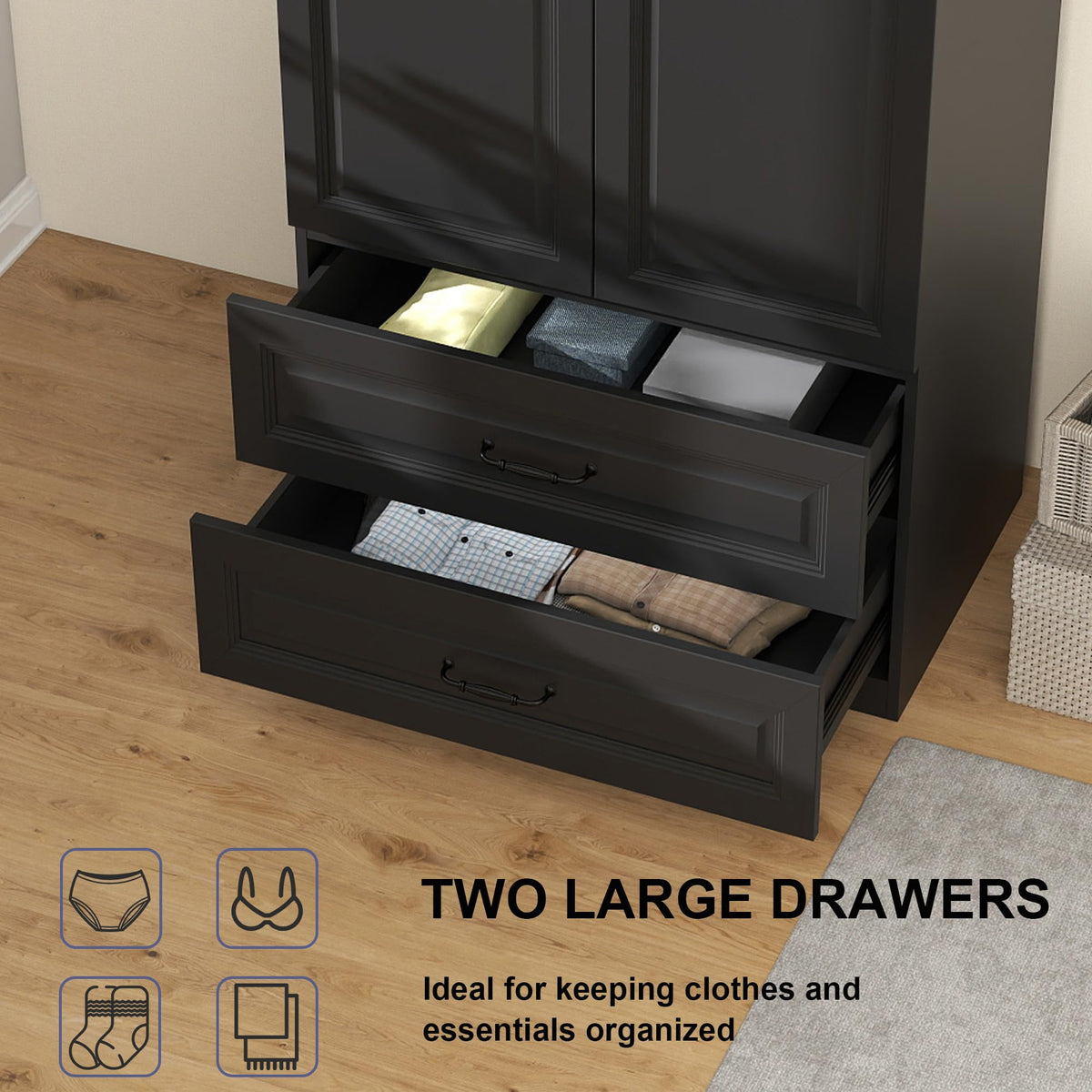 Black Armoire Wardrobe Closet with 2 Drawers: 88" H x 32" W
