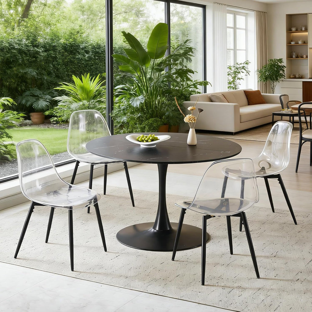 Tulip Round Pedestal Dining Table — Black Marble Top