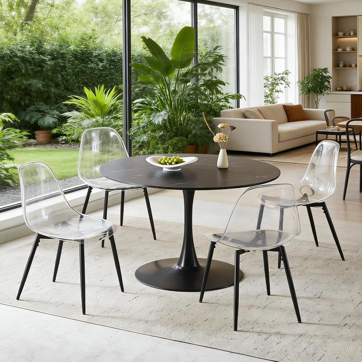 Tulip Round Pedestal Dining Table — Black Marble Top