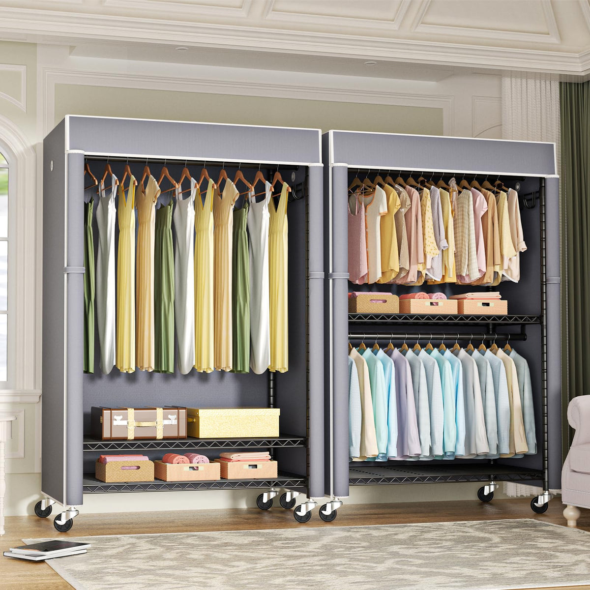Black Clothing Rack with Grey Cover, P1C Plus Rolling Closets