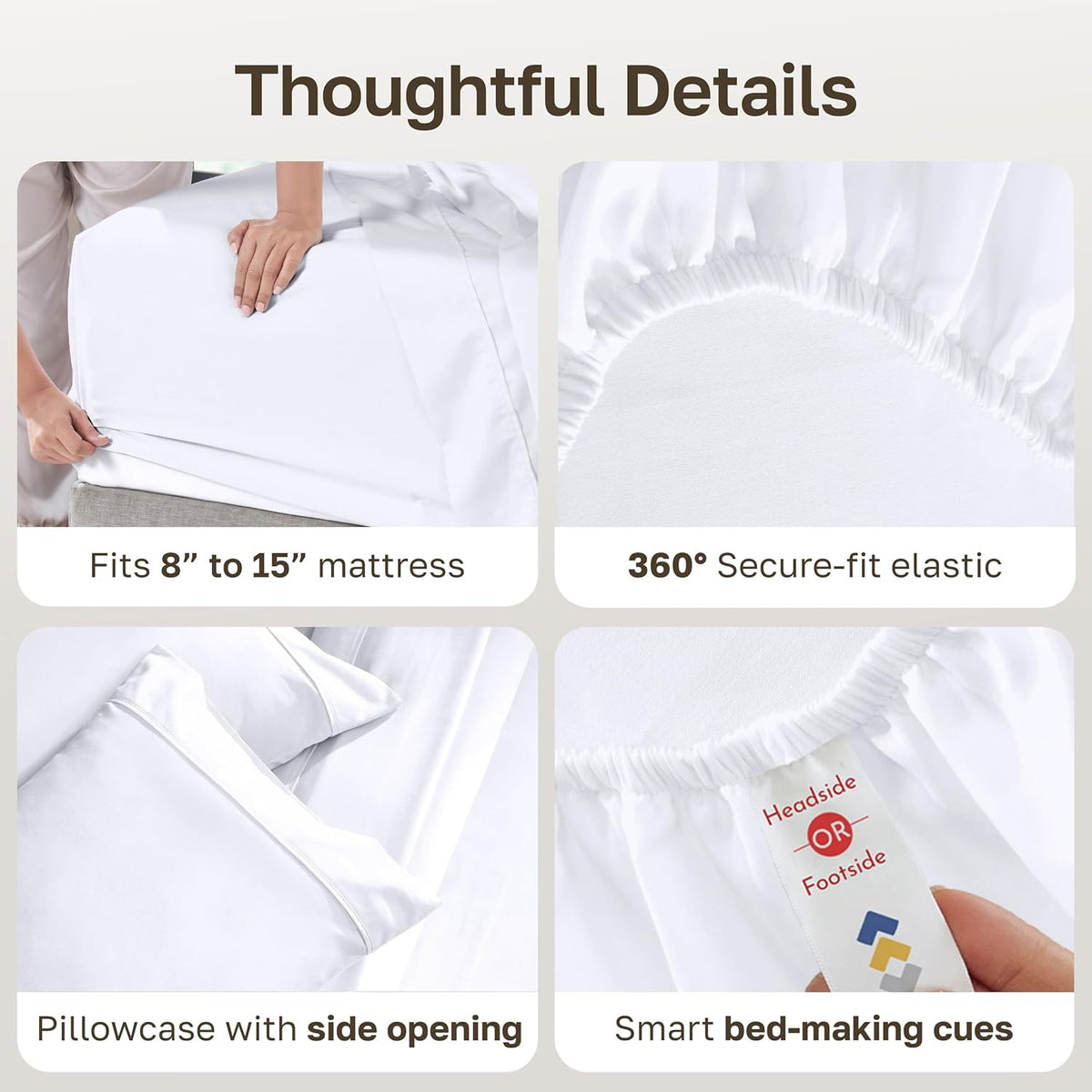 Soft 100% Cotton Sateen King Sheets Set, White
