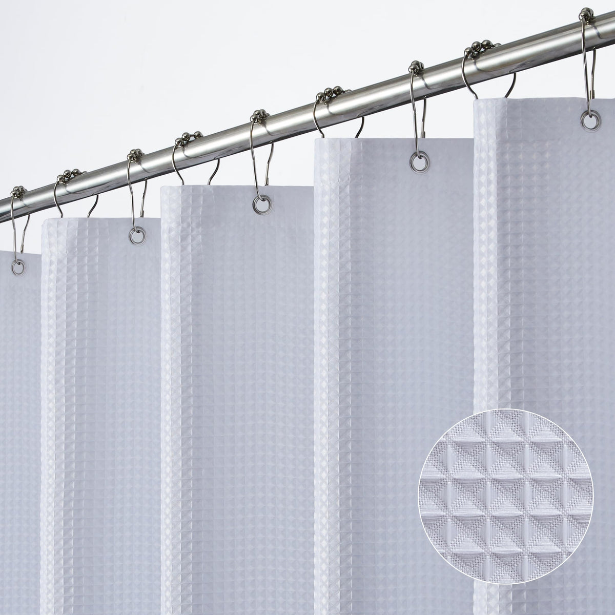 White Extra Long Shower Curtain 96 Inch Length, Waffle Weave Shower Curta Luxury Spa, Waterproof Fabric Bathroom