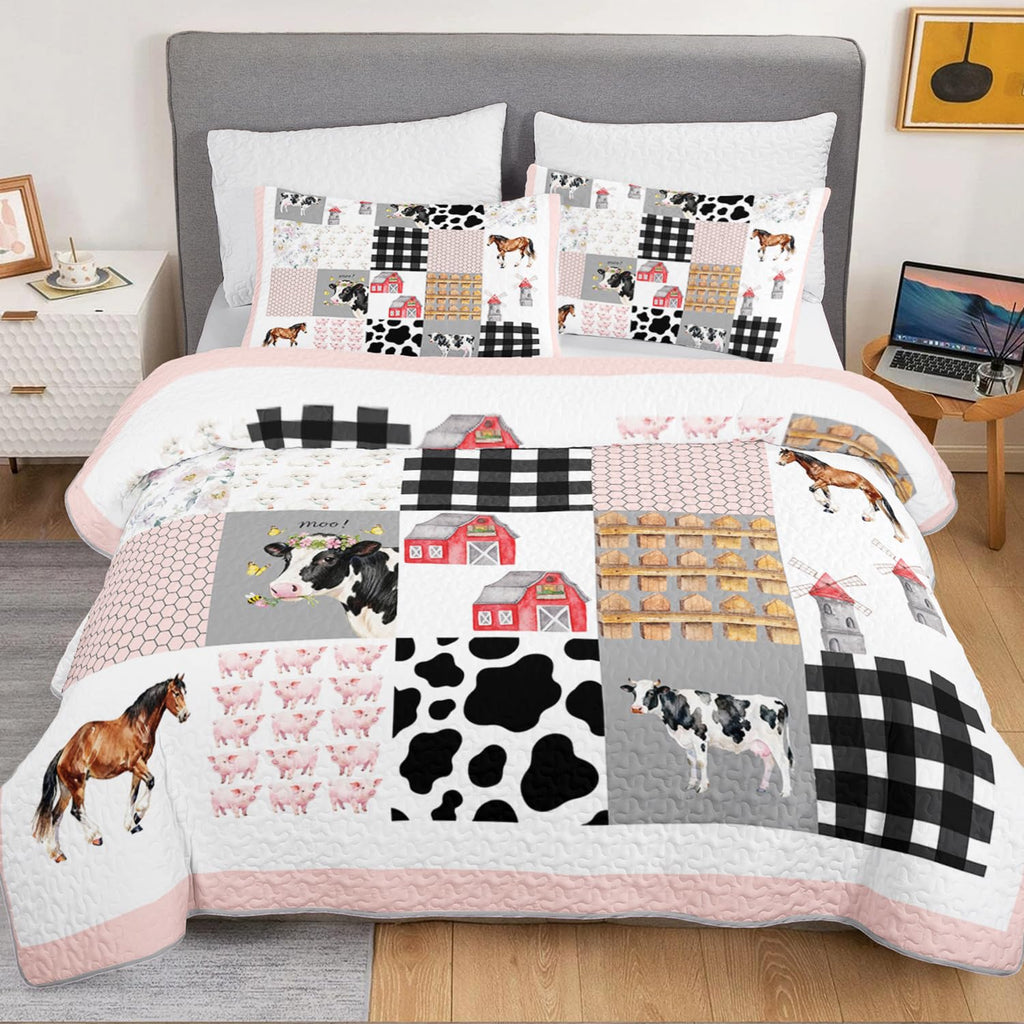 Farmhouse Patchwork Quilt, Country Bedding with 2 Pillowcases.