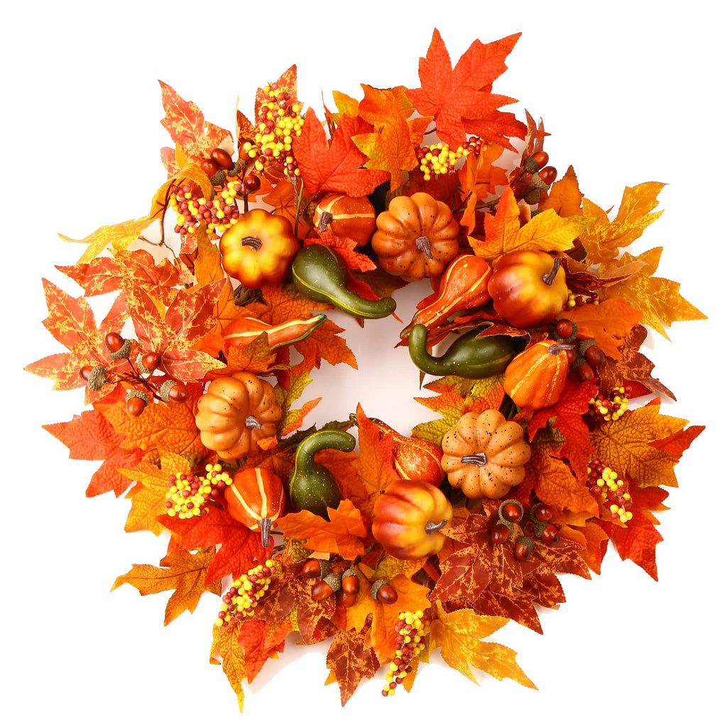 24" Harvest Fall Wreaths for Front Door Outside, Autumn Wreath with Pumpkins