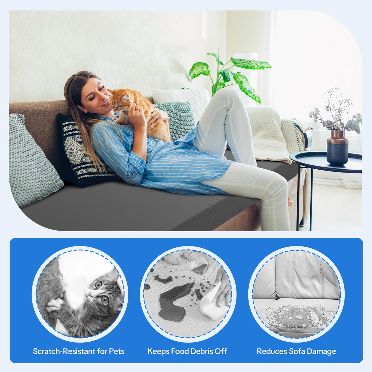 3 Inch Foam Sofa Topper Pad, Foam Couch Top Pad with Removable Washable Cover, Couch Cushion for Enhanced Comfort &