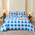 Checkered Comforter Set, Blue and Pink Plaid Comforter Bedding Set, Grid Gingham Fluffy Comforter Home Decor