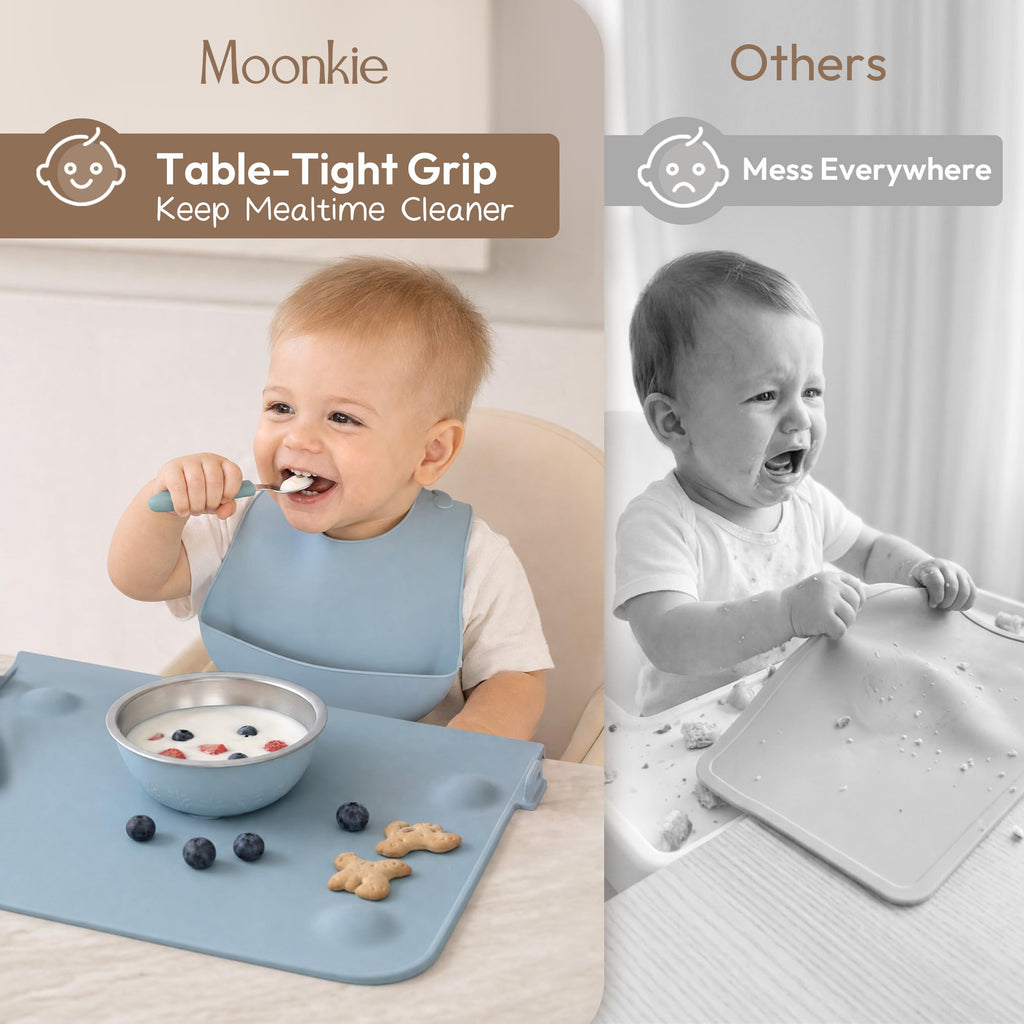 Silicone Suction Placemat for Baby: 4 Suction Bases Prevent Spills