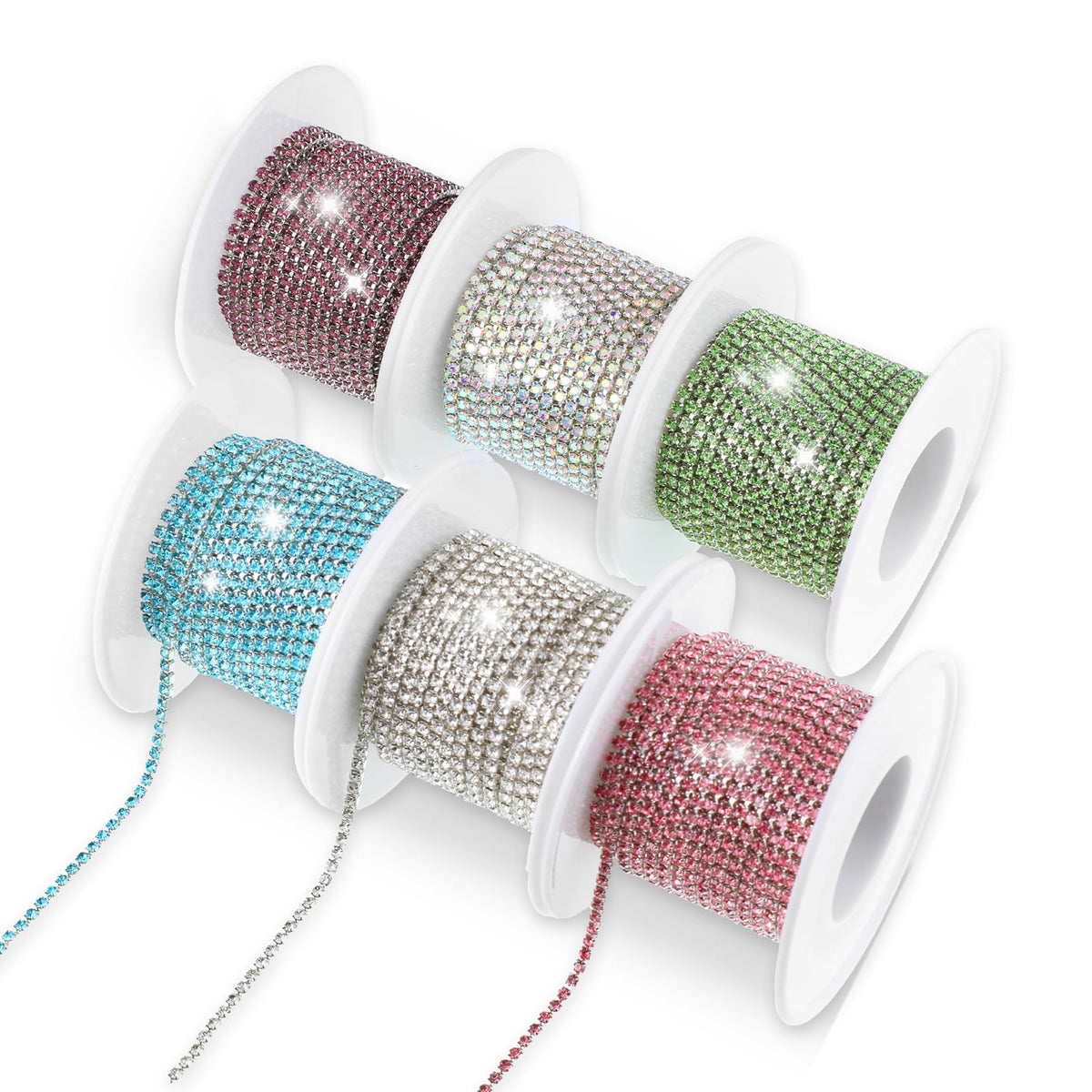 Crystal Rhinestone Chain, 6 Rolls 33 Yards Crystal Rhinestone Chain Trim for Crafts, 2 Mm Sew on Beaded Trim