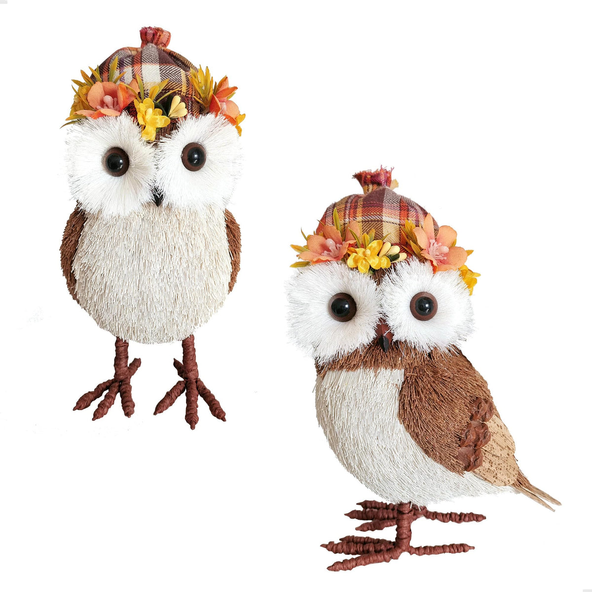 7.9 Inches Set of 2 Sisal Owl Decor in Hat for Fall Home Decor
