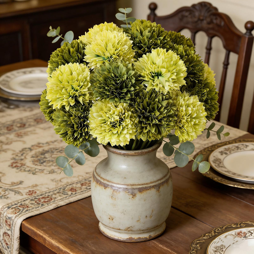 20Pcs Green Chrysanthemum Artificial Flowers Silk Fake Mums