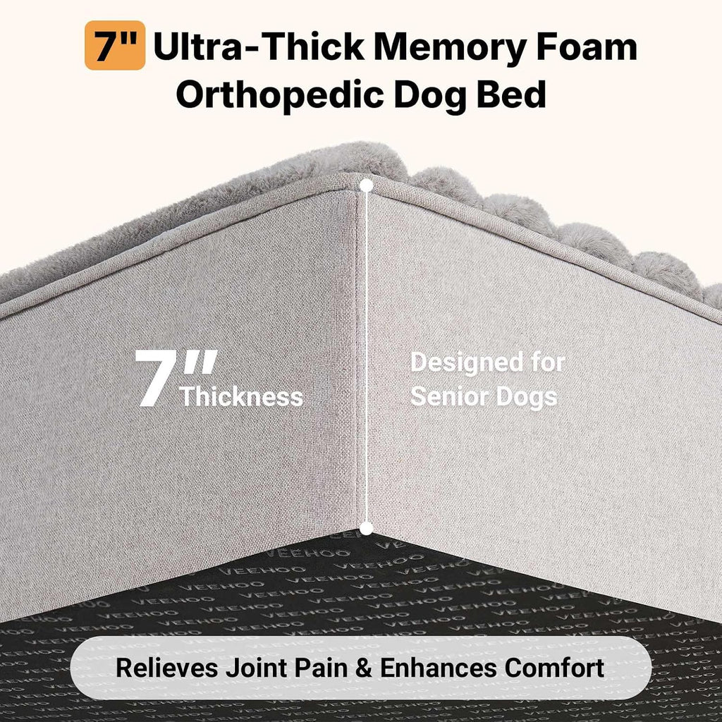 Orthopedic Memory Foam Dog Bed for Senior Dogs, 7" Thick XL Dog Bed