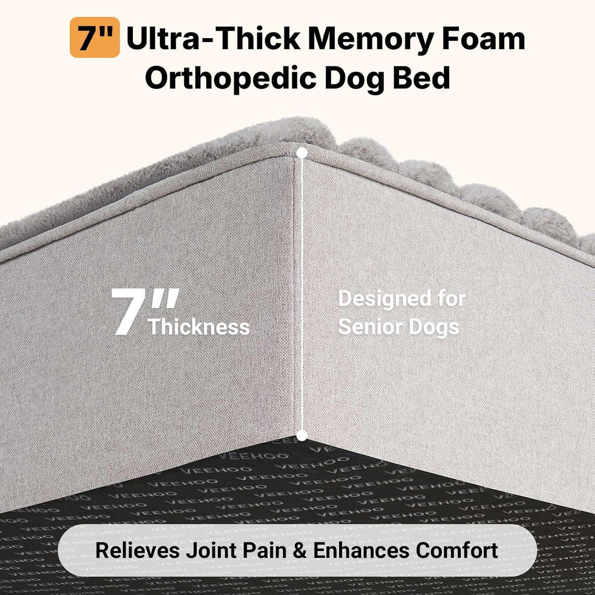 Orthopedic Memory Foam Dog Bed for Senior Dogs, 7" Thick XL Dog Bed