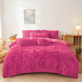 Fluffy Faux Fur hot Pink Comforter Cover Set - Ultra Soft Plush Bedding Sets 3 Pieces (1 Fluffy Duvet Cover + 2