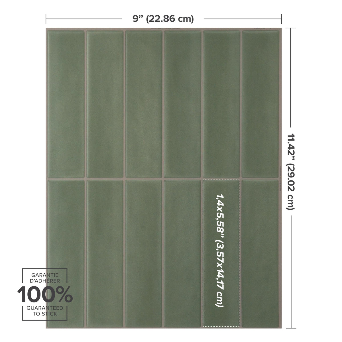 Peel and Stick backsplash, Stacked Olive Green, 11.43"x9"