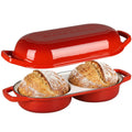 Enameled Cast Iron Double Bread Dutch Oven, Red
