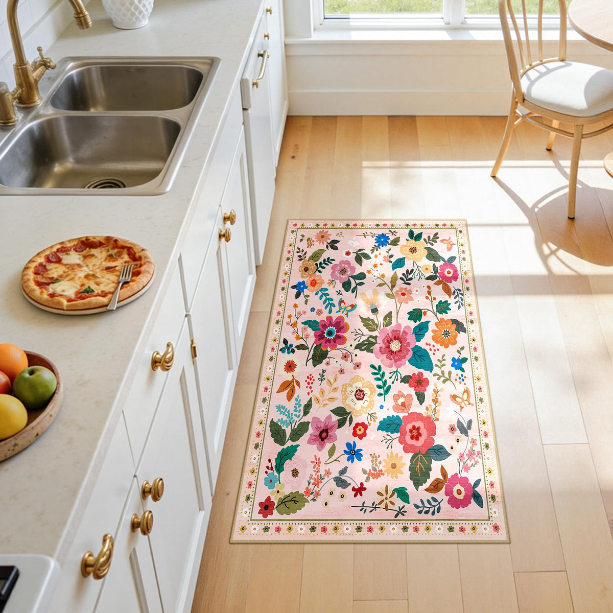 Floral Washable 2x4 Area Rugs Runner Entryway Hallway Pink