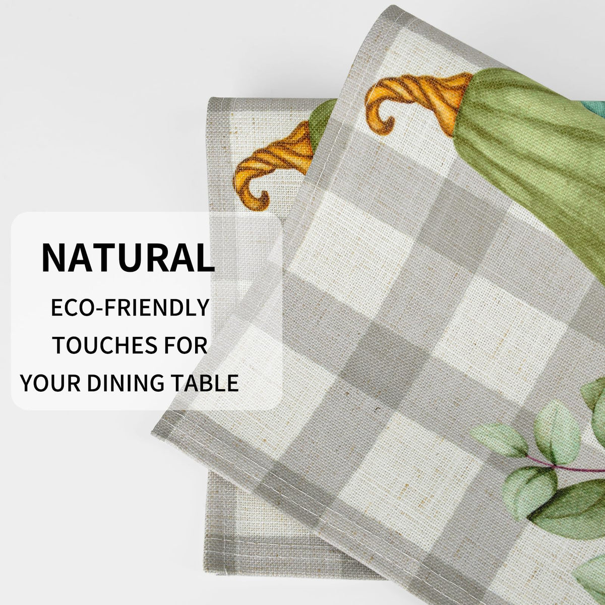 Fall Placemats Set of 4, 12"x18" Linen Place Mats, Plaid Pumpkin