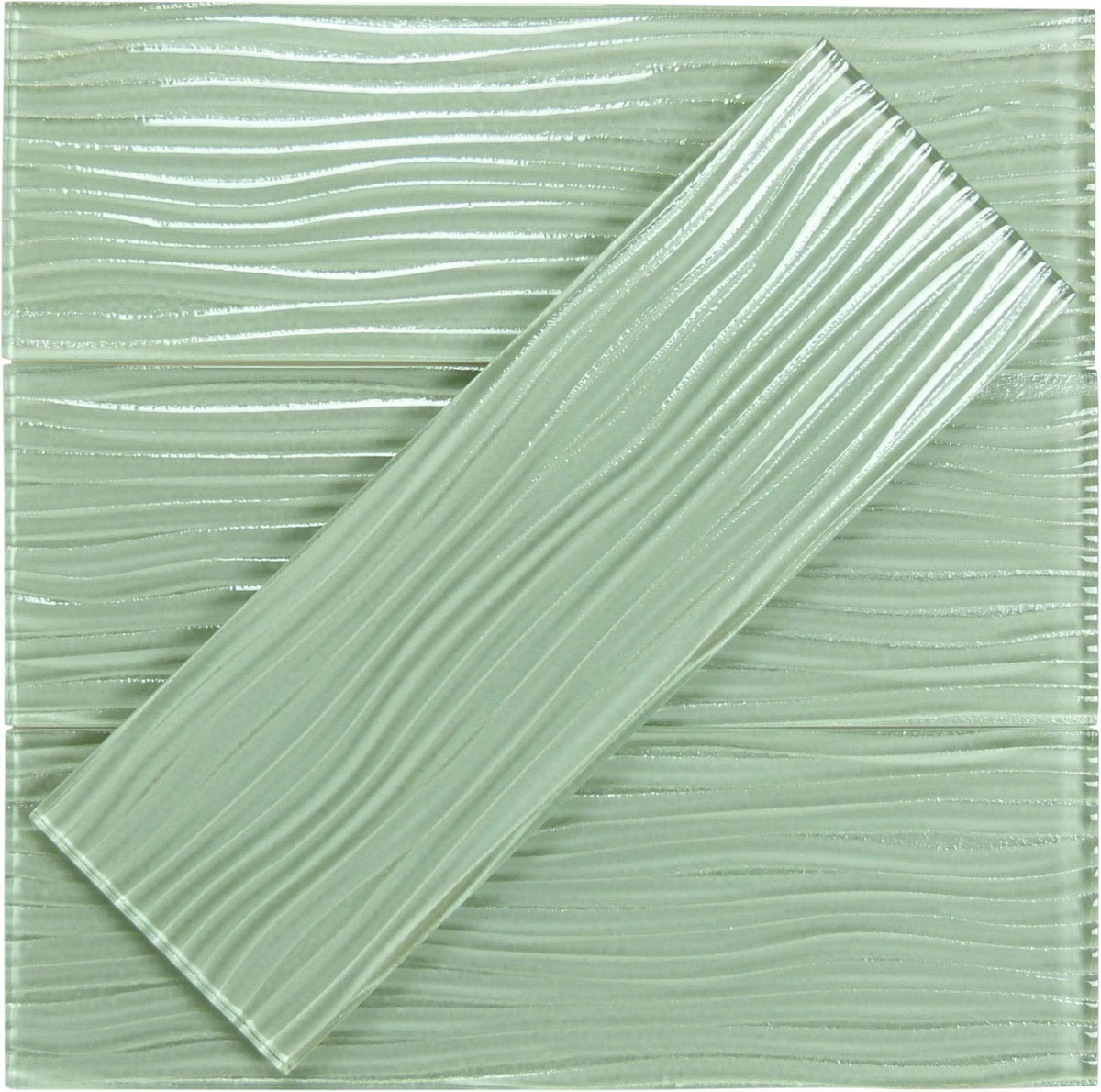 Oasis Tile Ocean Spray Green Wave | 4x12 Glossy Glass Subway Tile