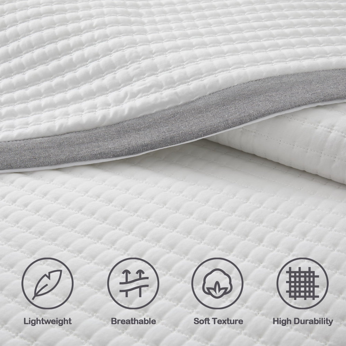 White Quilt Set - Farmhouse Soft Striped Stitch Bedding Bedspread Coverlet Summer Lightweight