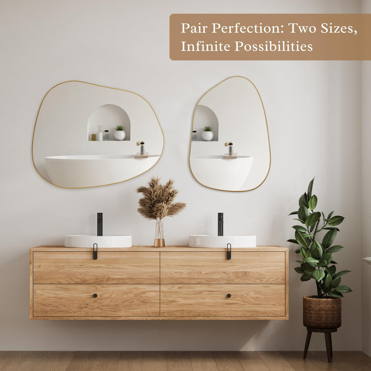 Irregular Asymmetrical Wall Mirror, 27''x19'' Gold Bathroom Mirror