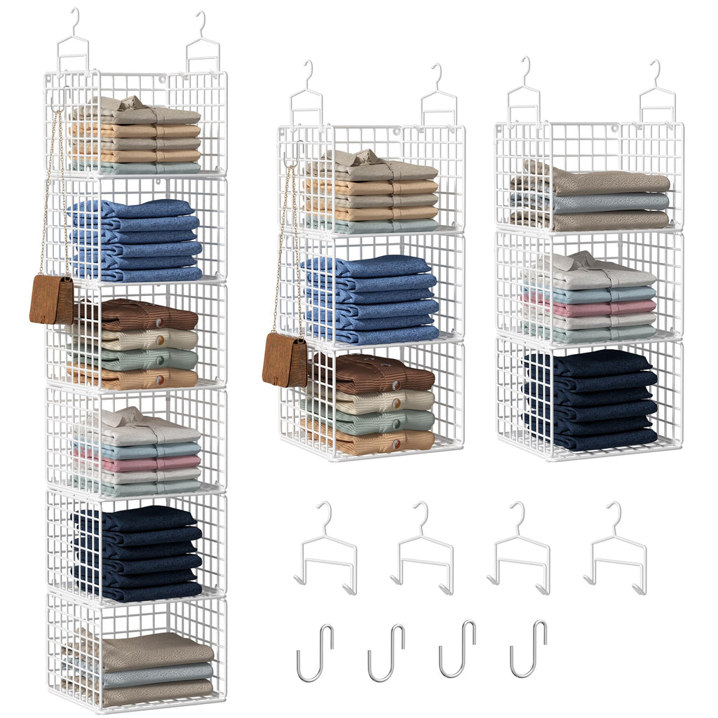 6 Tier Closet Hanging Organizer, Metal Closet Organizers and Storage with 4 Hanging Hooks 4 S-Hooks for Wardrobe