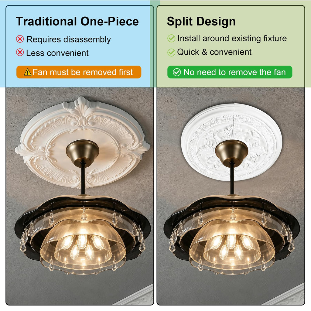 15-3/8" Split Ceiling Medallion, White Primed Light Fixture Canopy