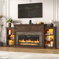 85" Electric Fireplace with Mantel, Rustic Brown