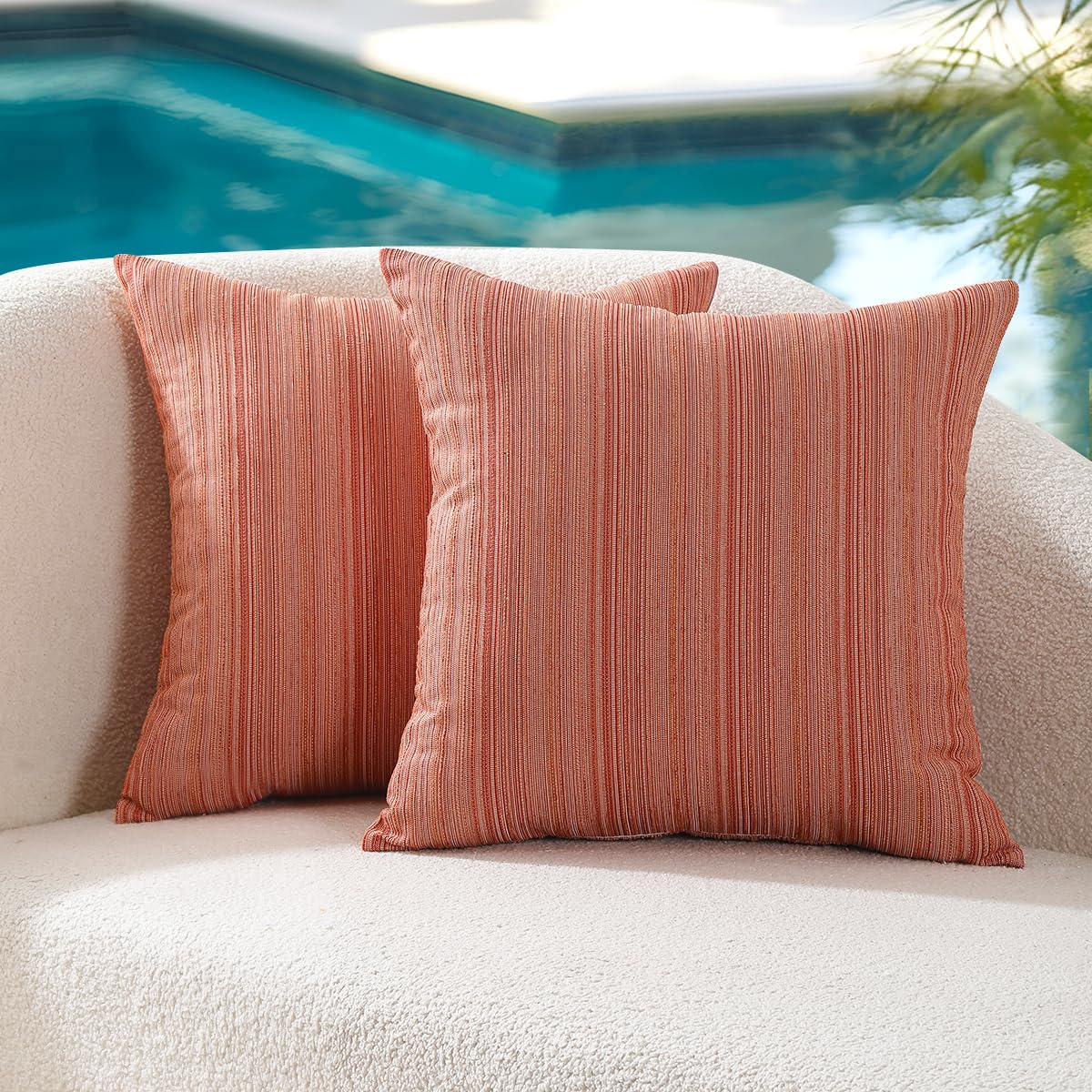 Outdoor Chenille Pillow Covers 22x22 Set of 2, Waterproof UV Fade Resistant Stripe Patio Pillow Cushion Covers for