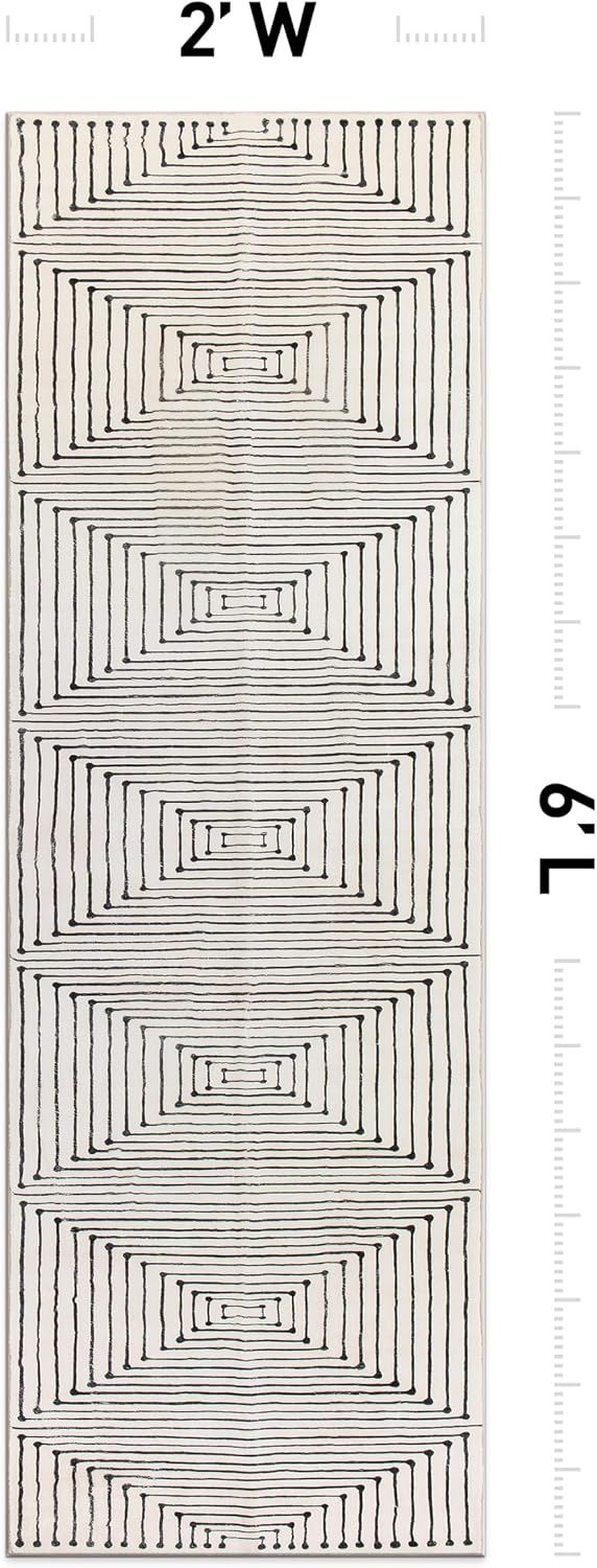 Bohemian Stripes Non-Slip Washable Runner Rug Ivory