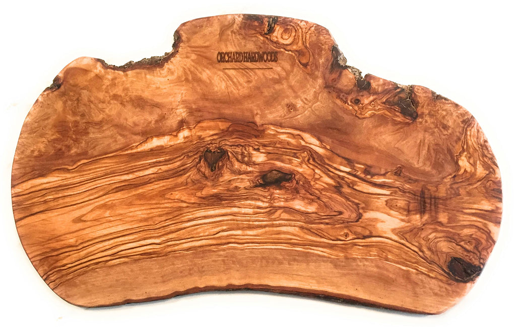 16" Rustic Handmade Olive Wood Bark Edge Charcuterie Board by - Platter For Cutting, Chopping, Serving. Wooden Cheese