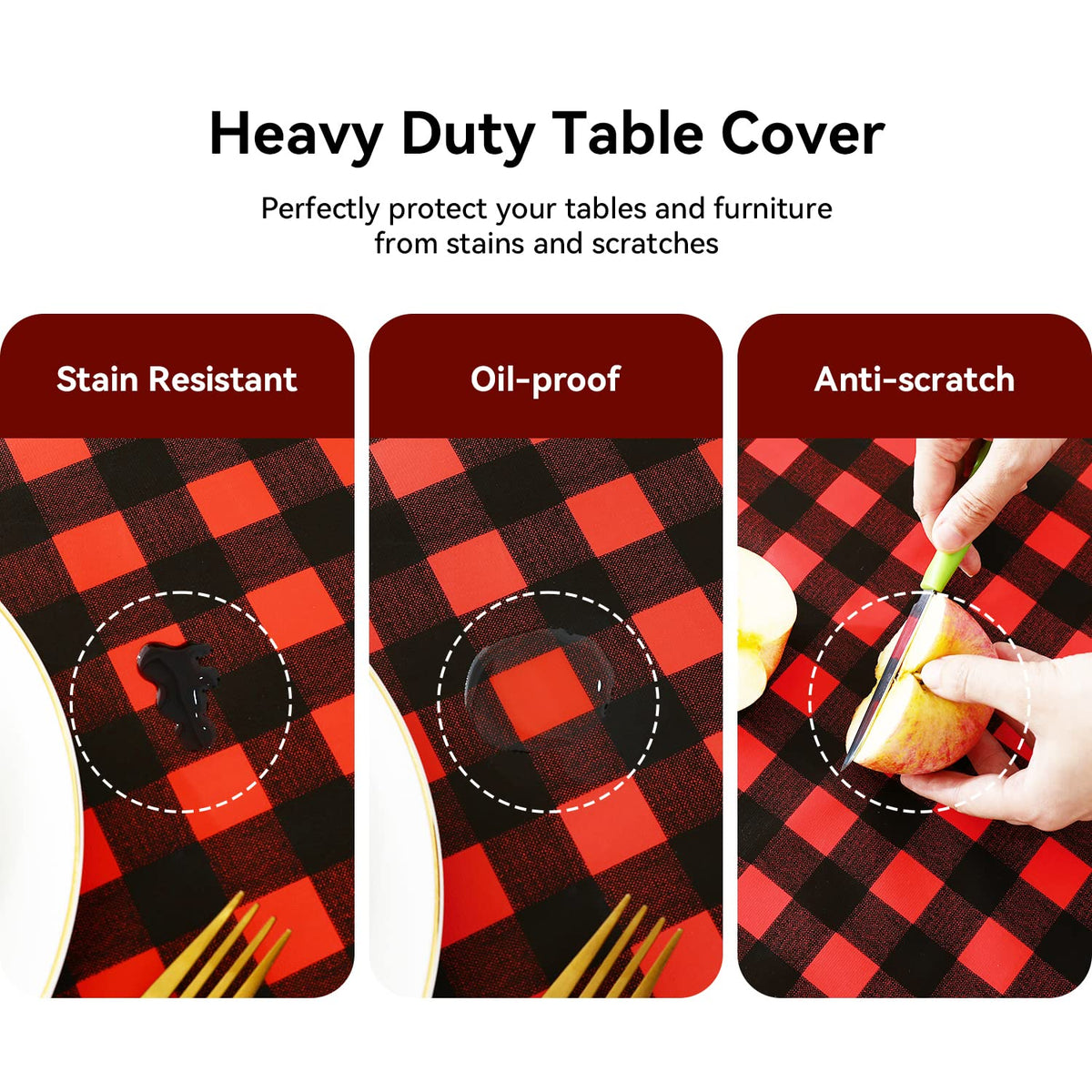 Gingham Vinyl Tablecloth, Rectangle 52 x 70, Black and Red