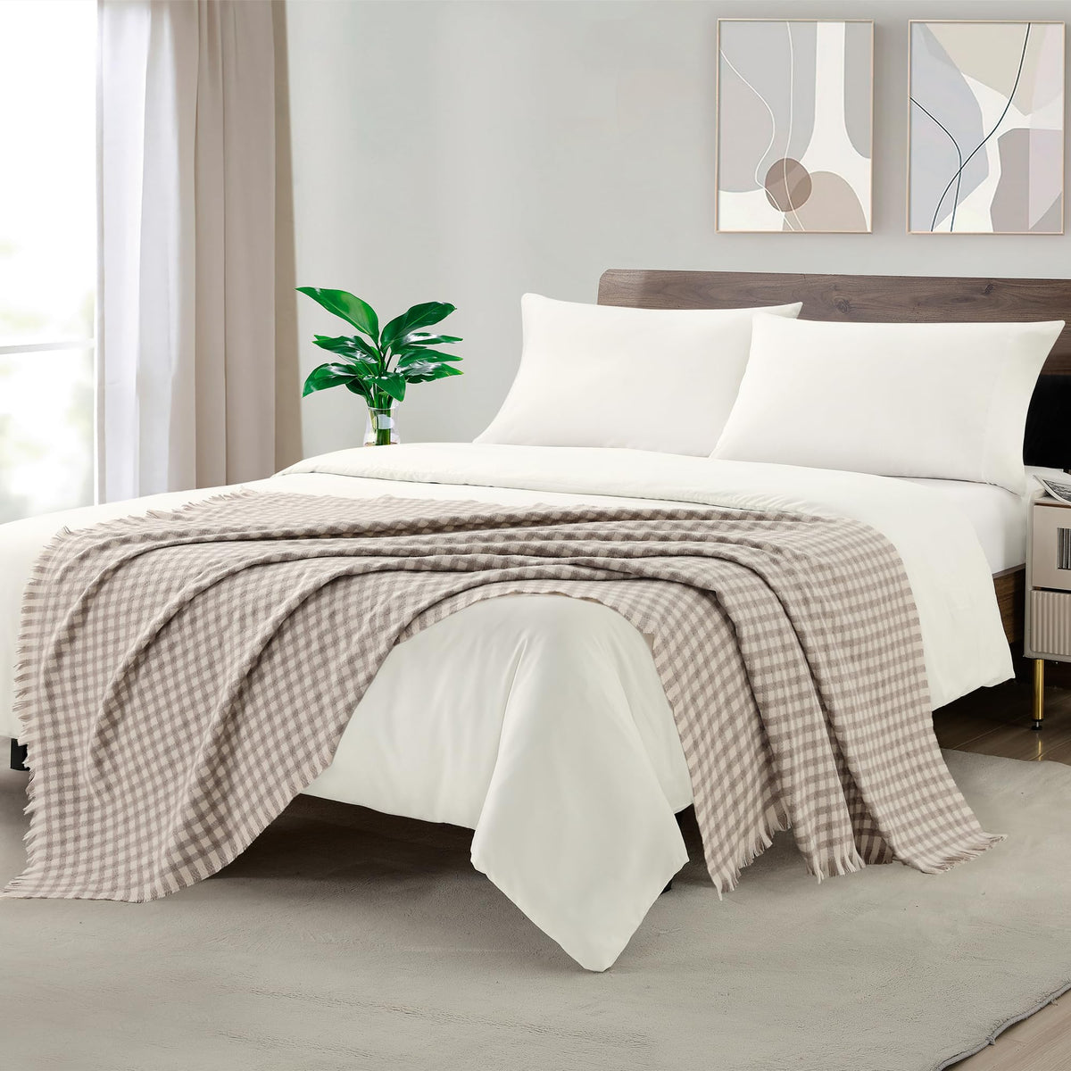 Farmhouse Boho Knitted Throw Blanket for Couch Sofa Chair Bed Home Decoration