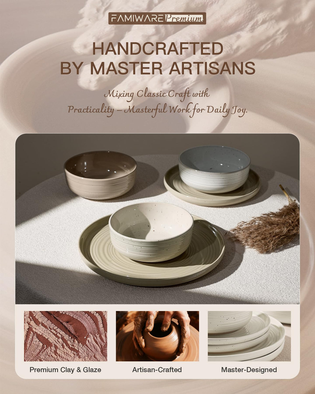 Stoneware Dinnerware Sets with Pasta Bowls, Service for 4