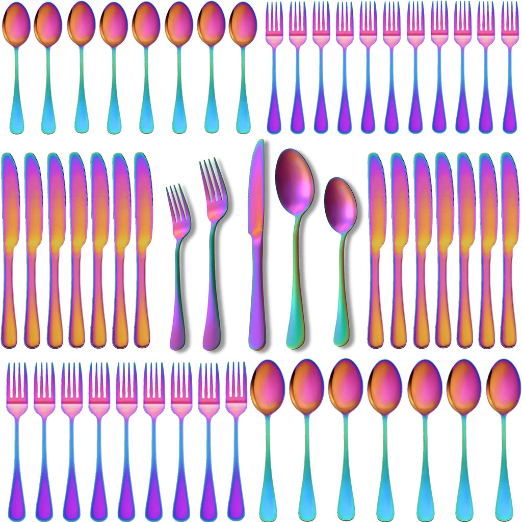 60-Piece Rainbow Flatware Set, Stainless Steel Cutlery Set for 12