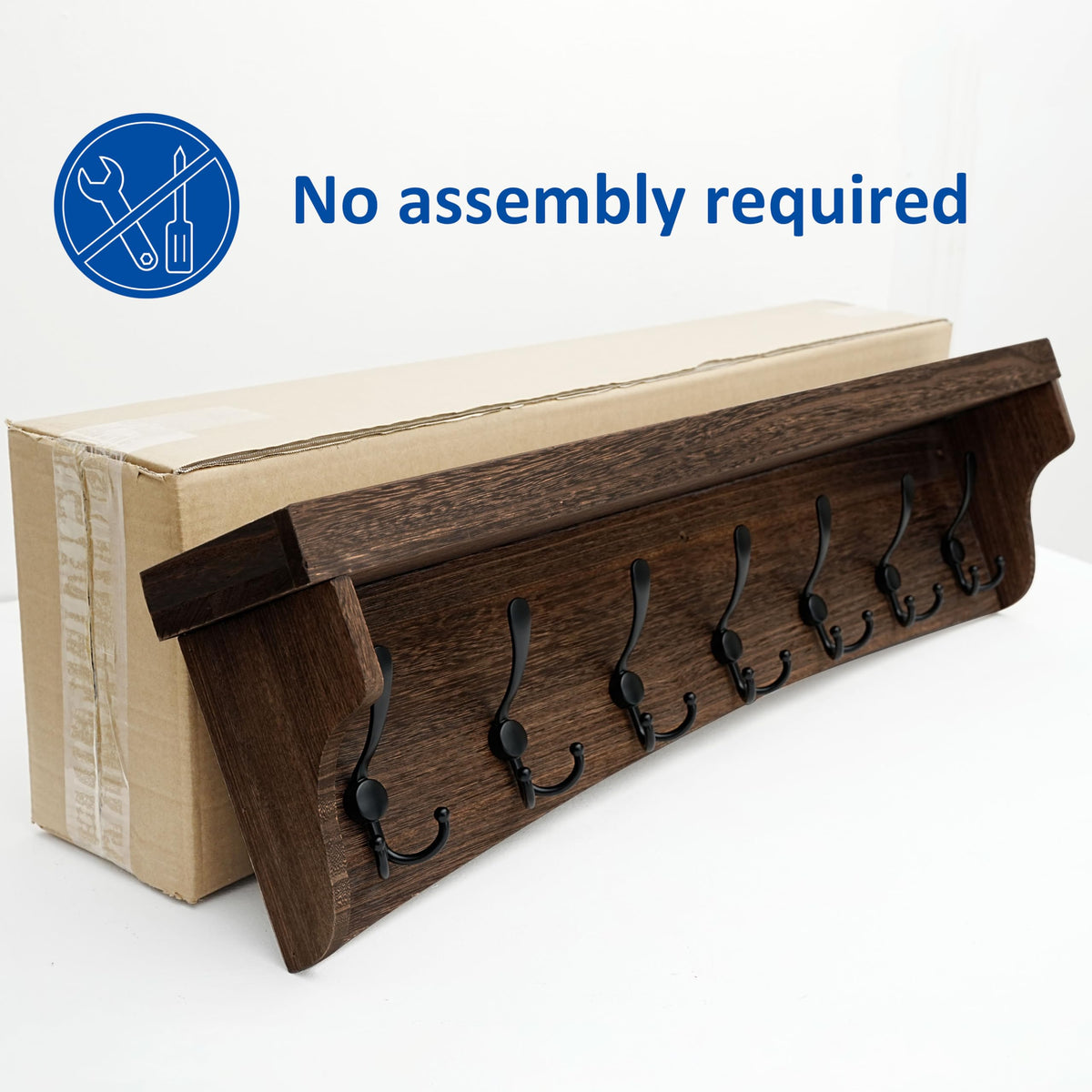 Rustic Coat Rack Wall Mount with Shelf, 35" Long Wall Shelf with Hooks Underneath, 7 Triple Hooks for Hanging