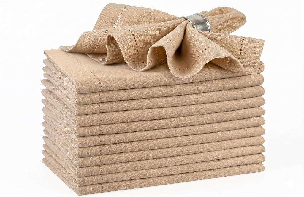 Beige Cotton Cloth Dinner Napkins Set of 12-18x18 Inch