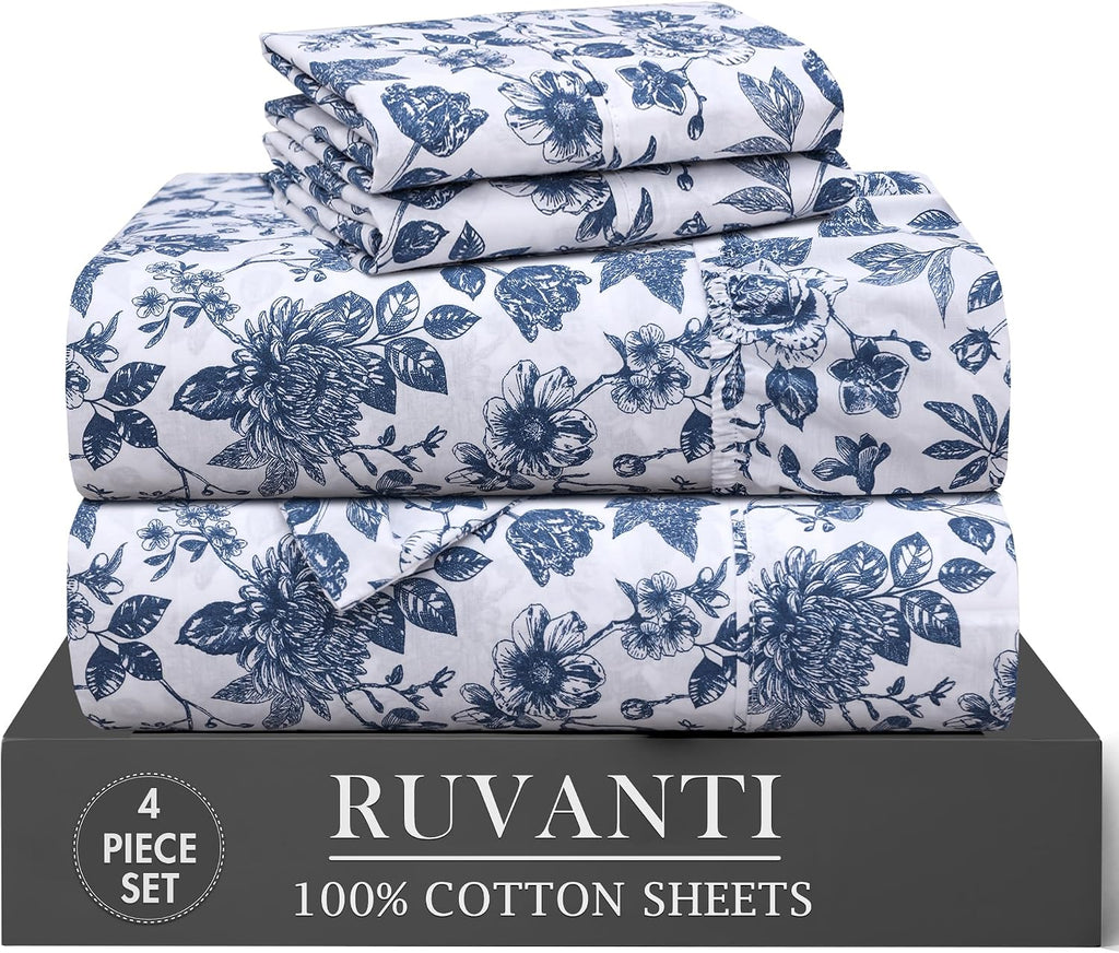 100% Cotton Percale Sheets King, Wild Flower - Set of 6