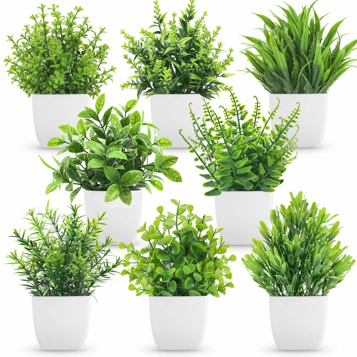 8 Pack Small Fake Plants in White Pots, Bathroom Home Decor Indoor