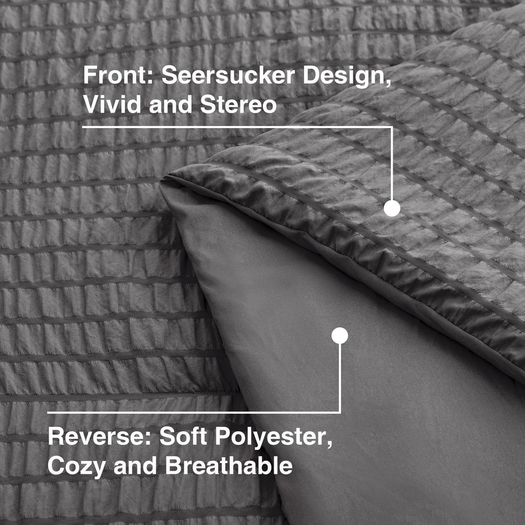 Seersucker Dark Grey California King Comforter Set, 7-Piece Bed in a Bag