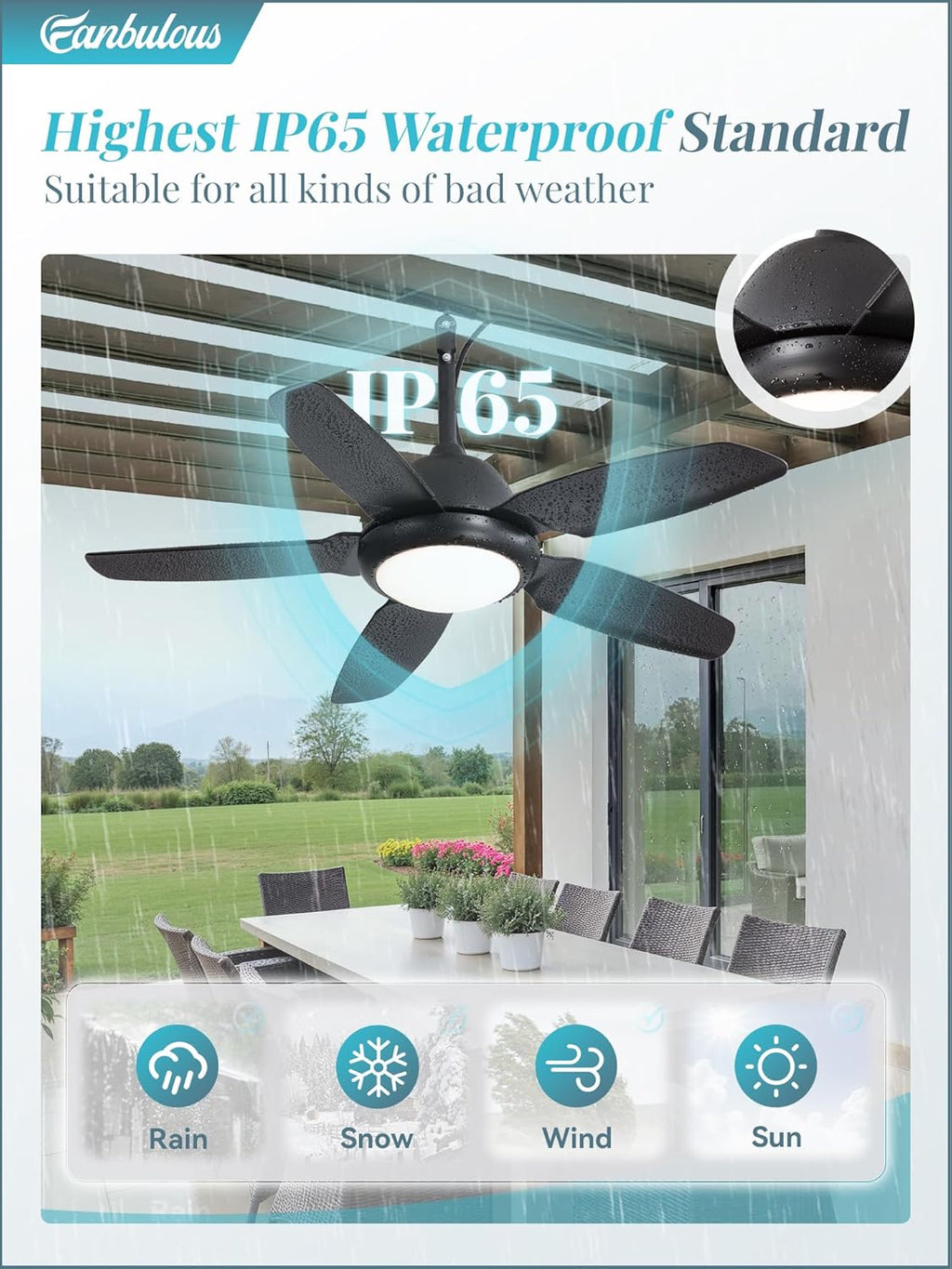 42" Black Outdoor Ceiling Fan with Light & Remote