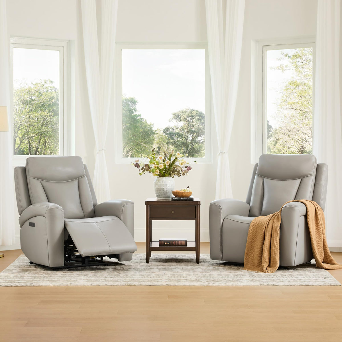 Genuine Leather Super Zero Gravity Power Recliner Chair, Light Gray