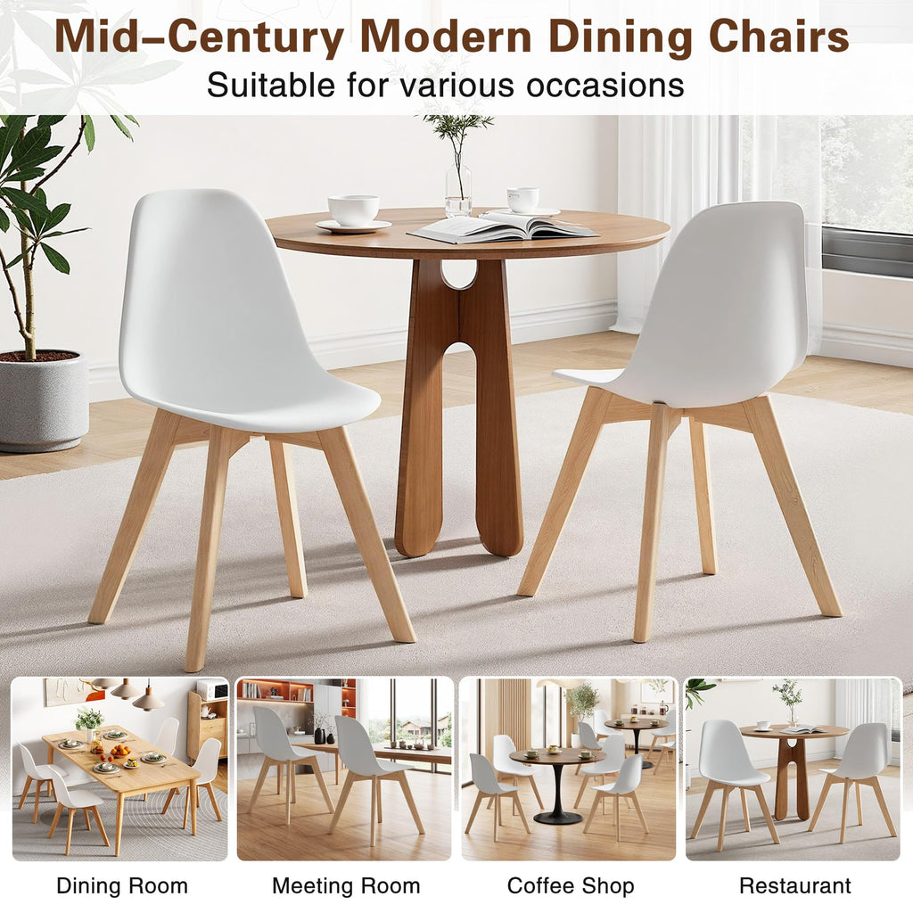 Inspired Eames Style Dining Chairs Set of 4, Mid-Century Modern Kitchen & Dining Room Chairs, Molded Plastic Seat & Back, Solid Wood Legs