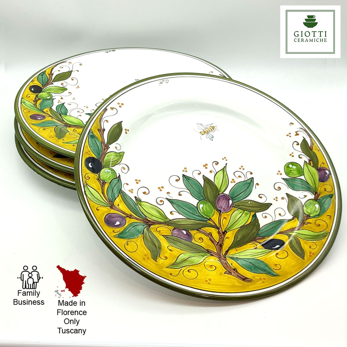 Italian Ceramic Dinnerware Set - Hand Painted Kitchen Dishes Set for 4 - Made in Italy Tuscany - Dinner Plates - Home