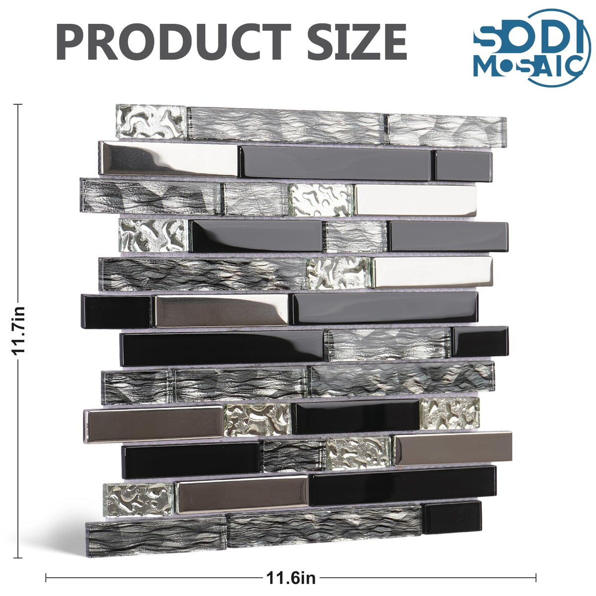5-Sheet Glass Backsplash Tiles, 5 Square Feet Black Glass Mosaic Backsplash Subway Metal Tile Wall Bathroom