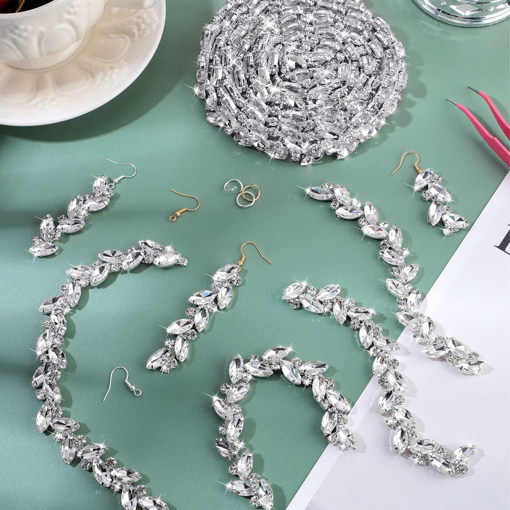 Crystal Rhinestone Chain Trim Leaf Flower Sewing, 6 Yards, Silver