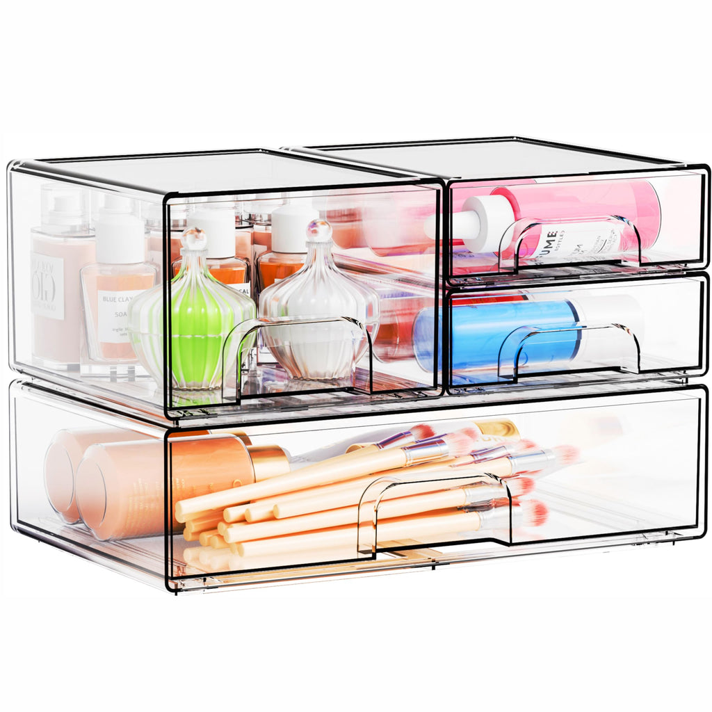 4 Pack Clear Stackable Storage Drawers,Pull-Out Medicine Cabinet Organizer and Containers,Large Acrylic Organizers