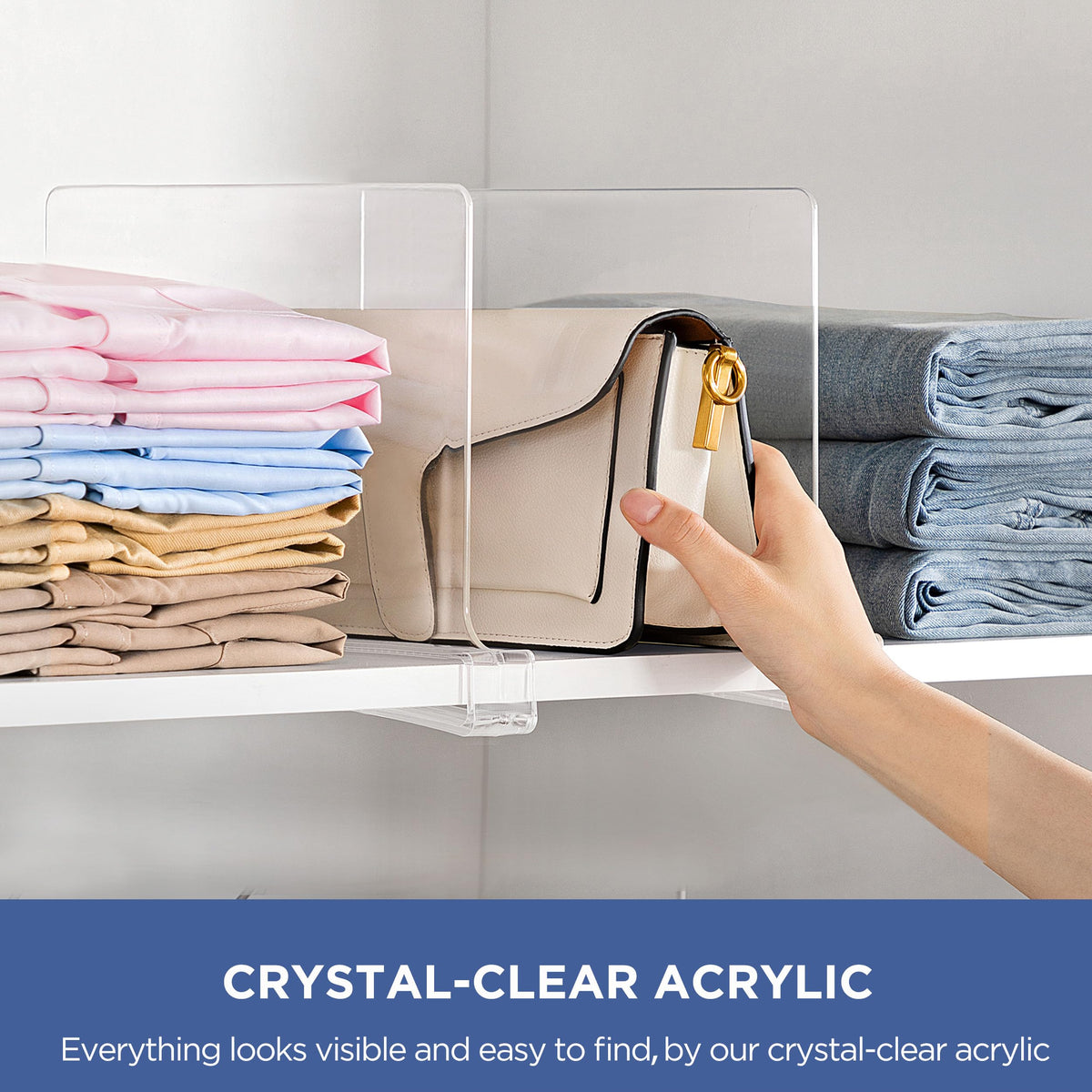 6 Pack Closet Organizers and Storage, Clear Shelf Dividers, Vertical Purse Organizer for Closet Perfect for Sweater
