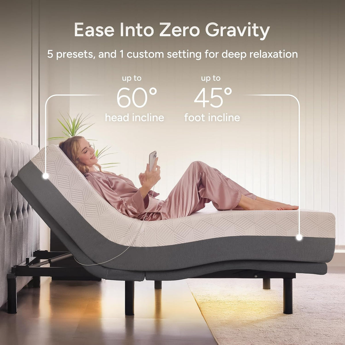 SFE Queen Adjustable Bed Frame - Zero Clearance Smart Frame, Electric Massage, Wireless Remote for Head & Foot Lift