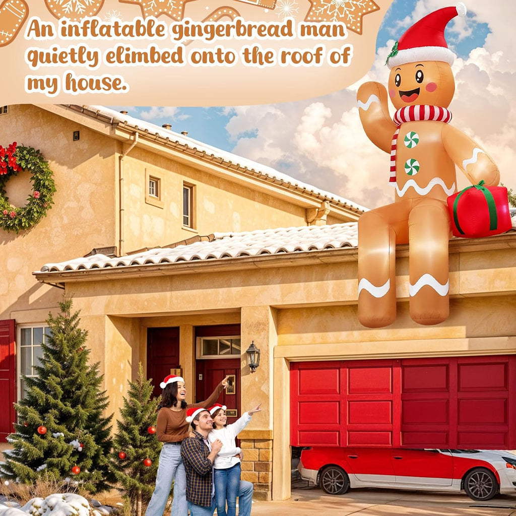 10FT Giant Christmas Inflatables Outdoor Decorations Sitting Gingerbread